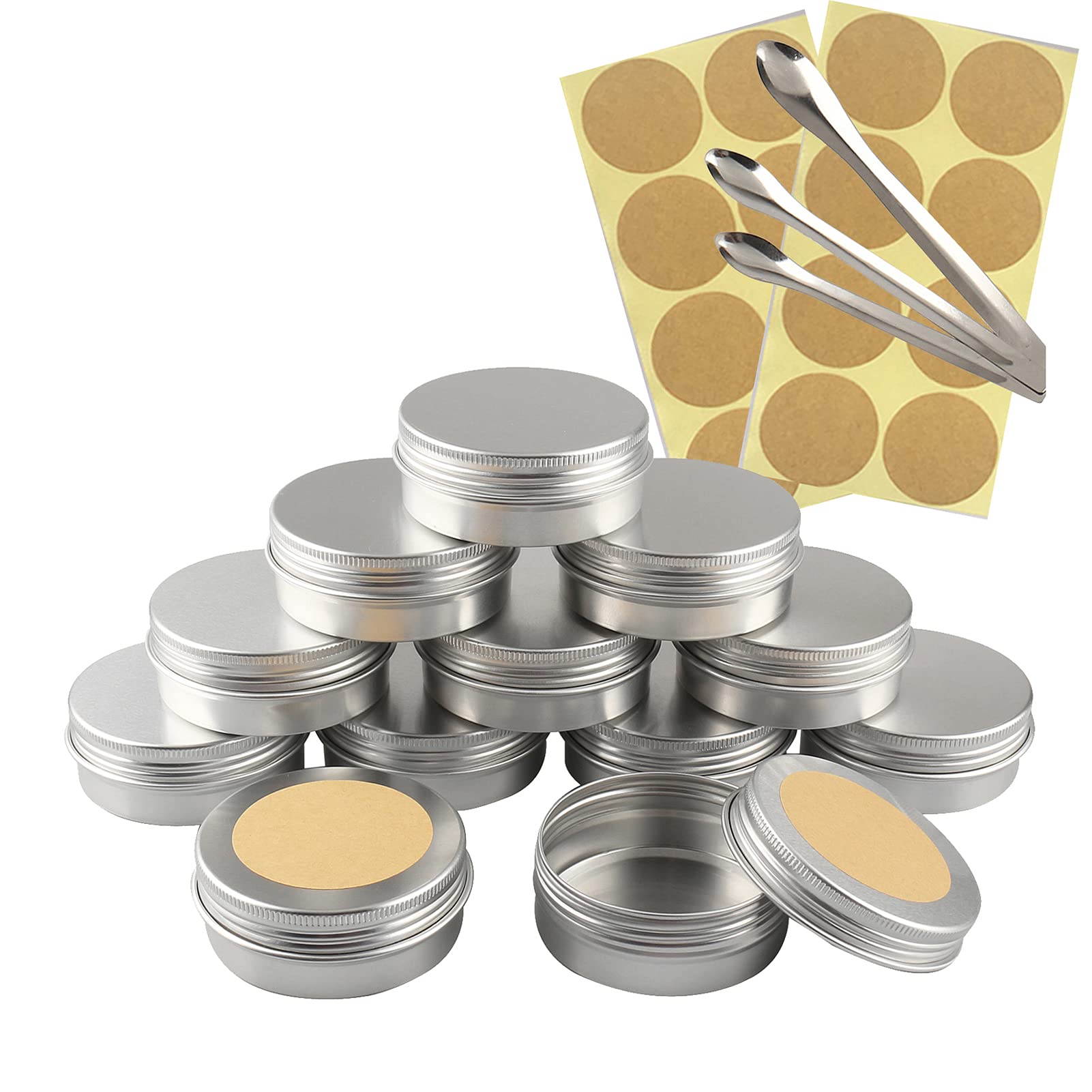 100 piezas 60ml Tarros de hojalata de aluminio de plata redondos vacíos con tapas de tornillo envases de cosméticos ideales para bálsamo labial DIY vela pomada en polvo artesanías incluyendo 3