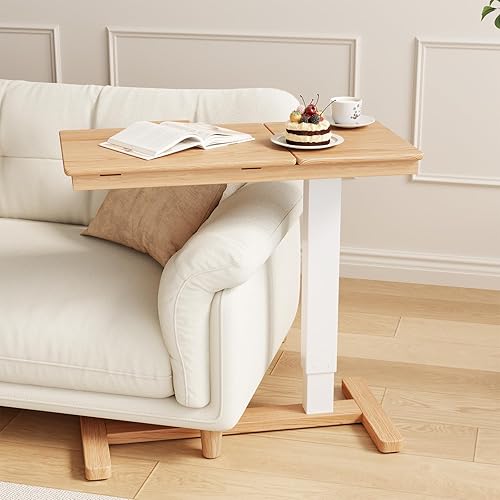 Solid Wood Overbed Bedside Table with Wheels, Adjustable Medical Tilt Top Hospital Bed Table Over The Bed, Rolling Laptop Desk, Mobile Standing Desk for Hospital and Home Use (Natural)