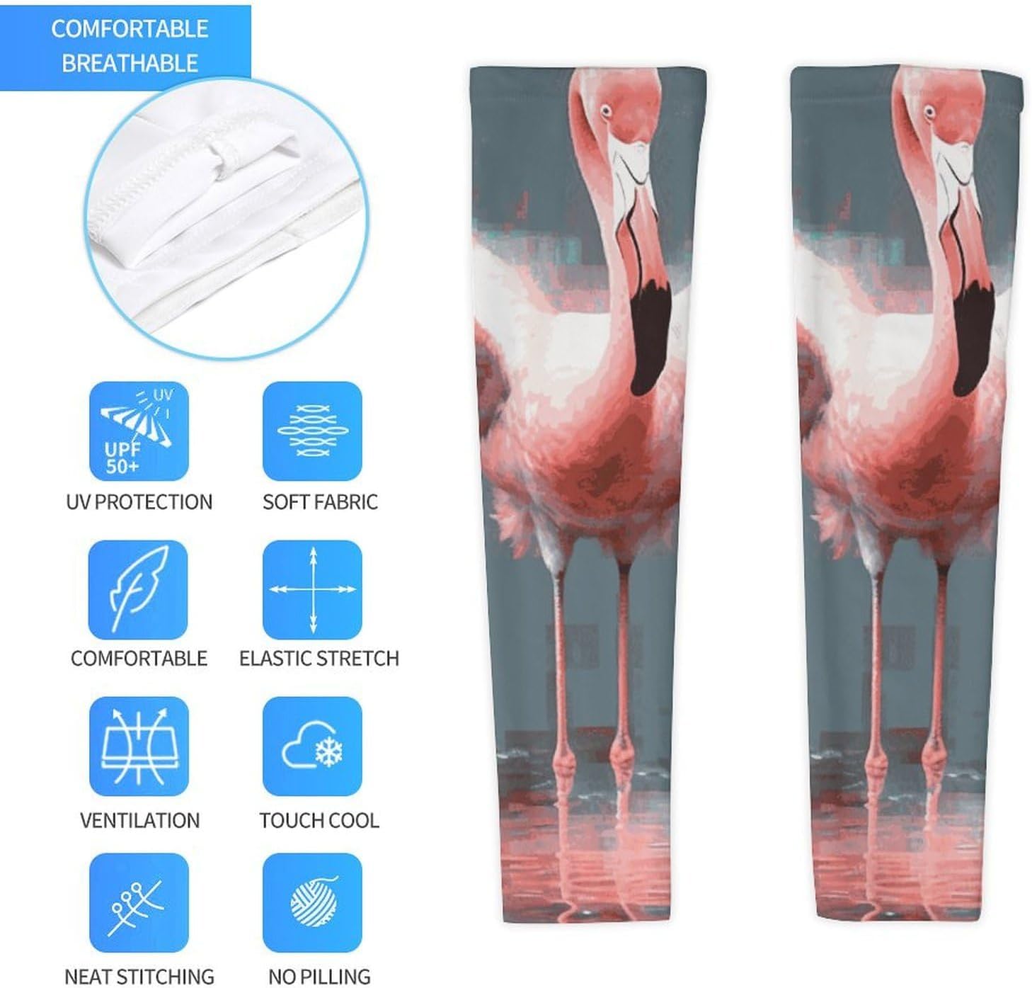 Flamingo Pattern Arm Sleeves for Men Women Sun Protection Sleeves Cooling Compression Arm Covers for Sport