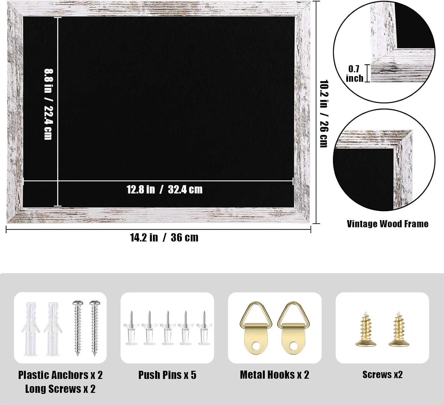 Black Felt Bulletin Board, Bulletin Boards for Walls with Wood Frame, Pin Board Vision Board for Office Home Kitchen and School with Pins, Screws, Anchors, 14.2x10.2 inches,1pc image 2