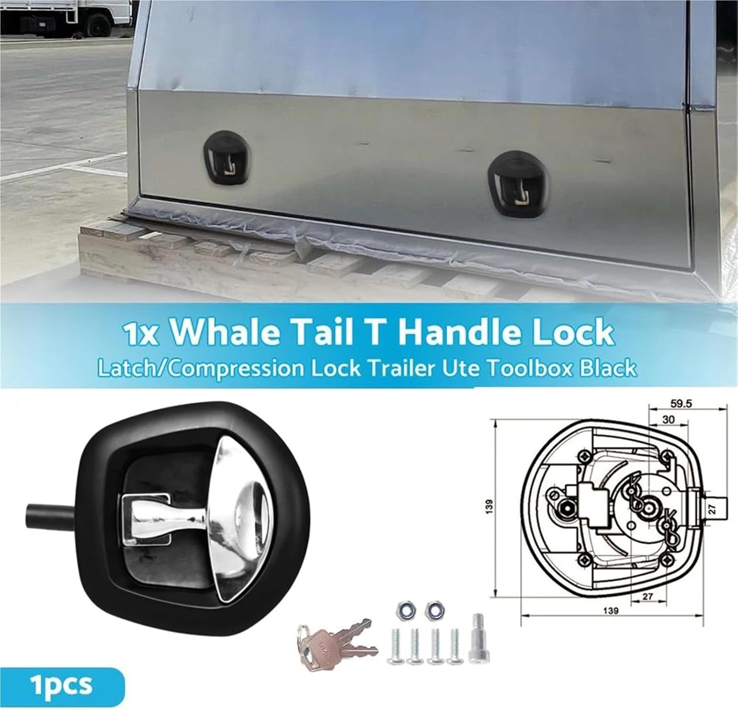 Off-Road Trailer Mechanical Door Lock Remote Control Power Operated Compression T Handle Whale Tail Locks 1Pcs(Black)