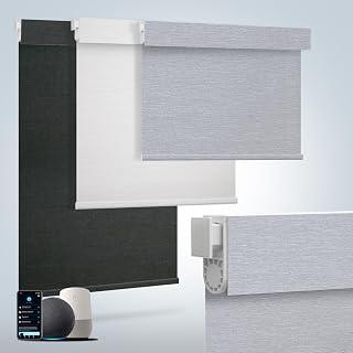 Motorized Blinds for Windows - Hapadif Roller Window Shades with Remote, No-Drill Installation, Cordless Automatic Blinds, Blackout Electric Blinds, Adjustable Height, Easy to Use (Grey, 28 x 72)