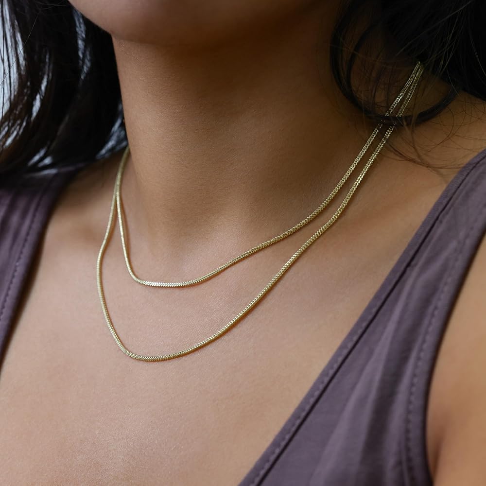 Nuragold 10k Real Yellow Gold Franco Square 1.5mm Box Chain Wheat