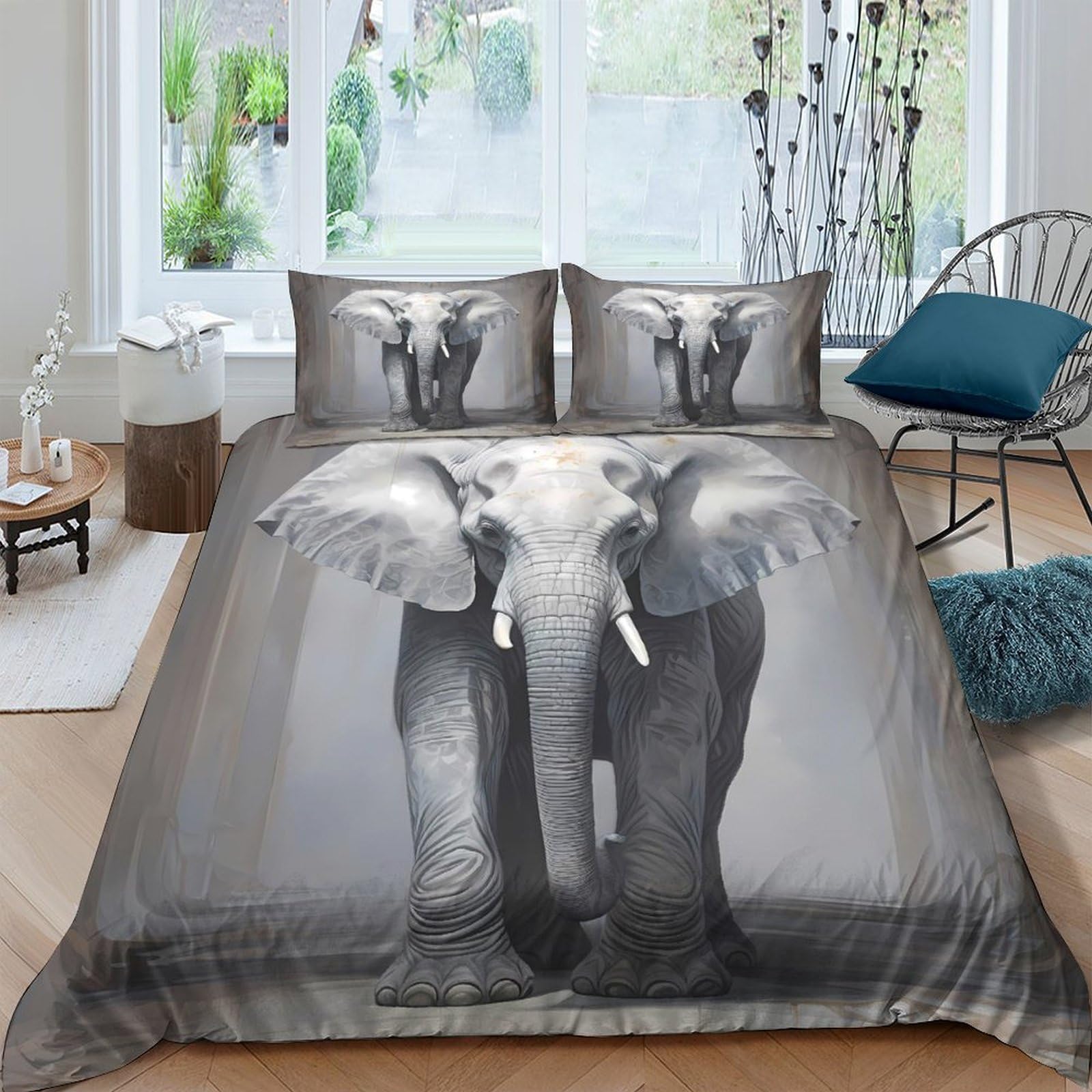 Ctjqhvkz Style-3 3D Printed Elephant African Wildlife Fitted Sheet Microfiber Soft Grey Safari Bed Cover For Bedroom Dorm Mattress Decor Single（135X200cm）