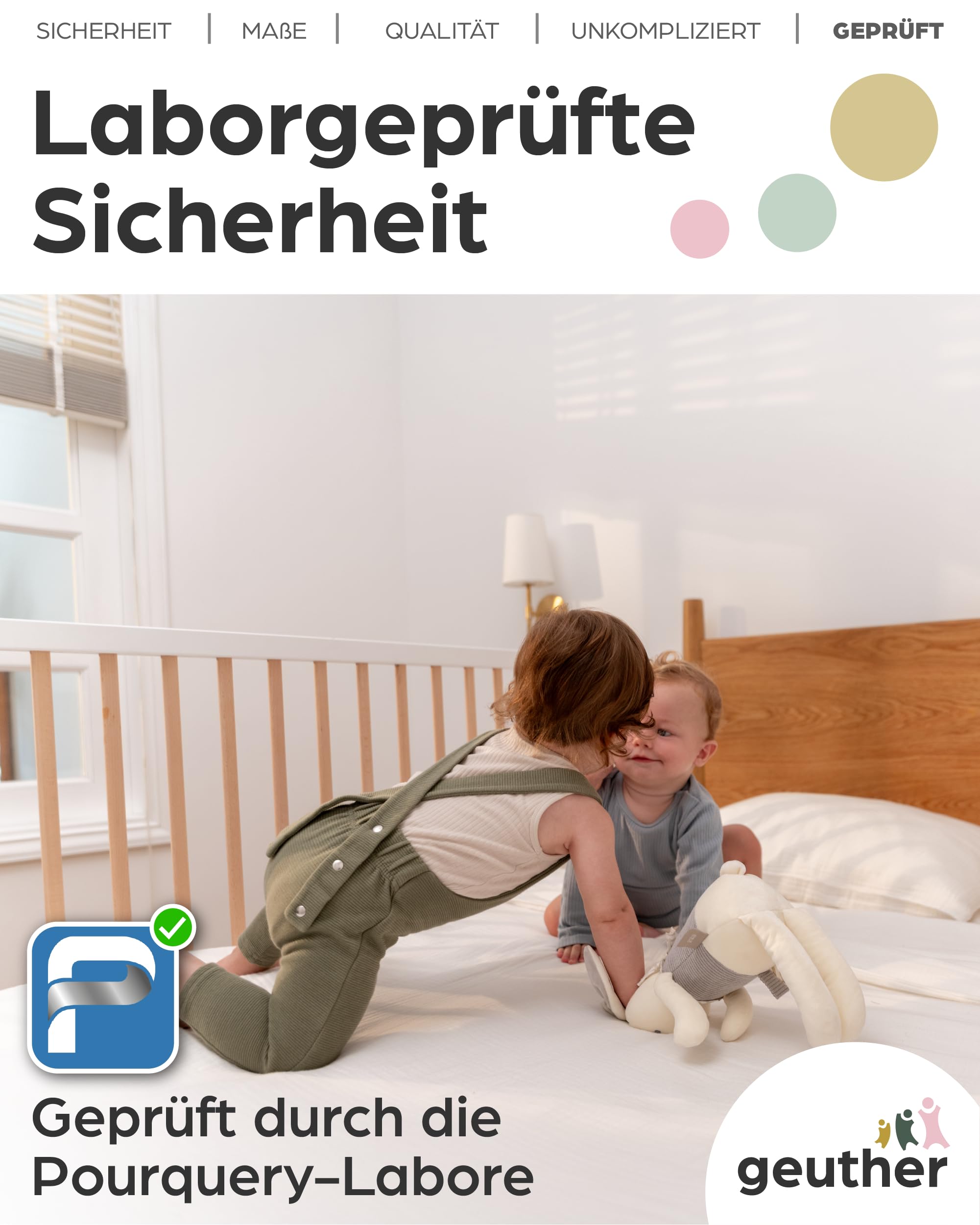 Geuther Bettschutzgitter Holz | Idealer Rausfallschutz Boxspringbett, extra hoch | Rausfallschutz Bett für Kinder | Bettgitter, Absturzsicherung Bett | Bett Rausfallschutz Kinder in 110cm Länge, Natur