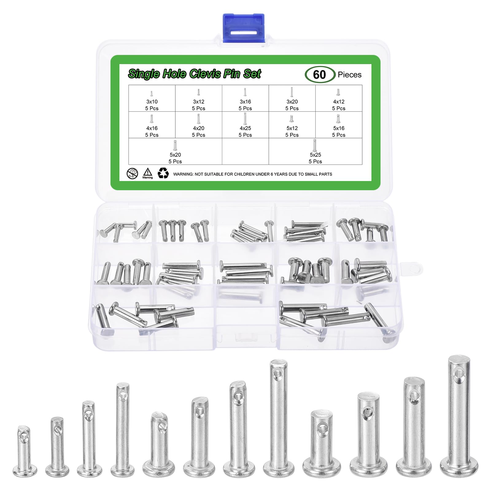 Uxcell Single Hole Clevis Pins - 6mm X 20mm Flat Head Zinc