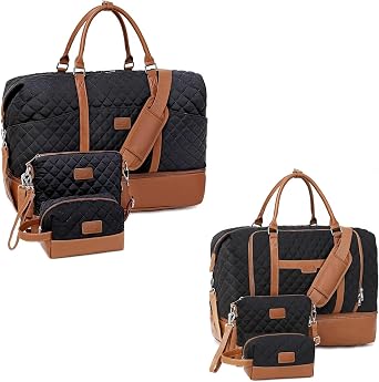 Two Set Black Weekender Bags for Women with Toiletry Bags