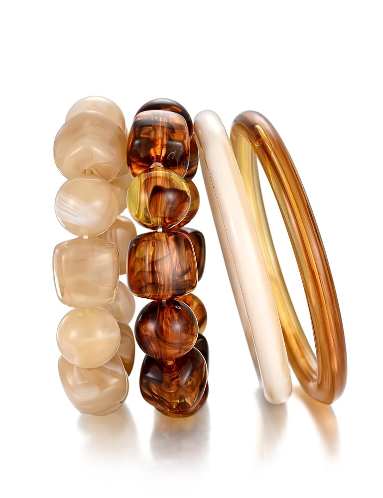 Stackable Stretch Beaded Bracelet Set for women, 4PCS Acrylic Resin Elastic Strand