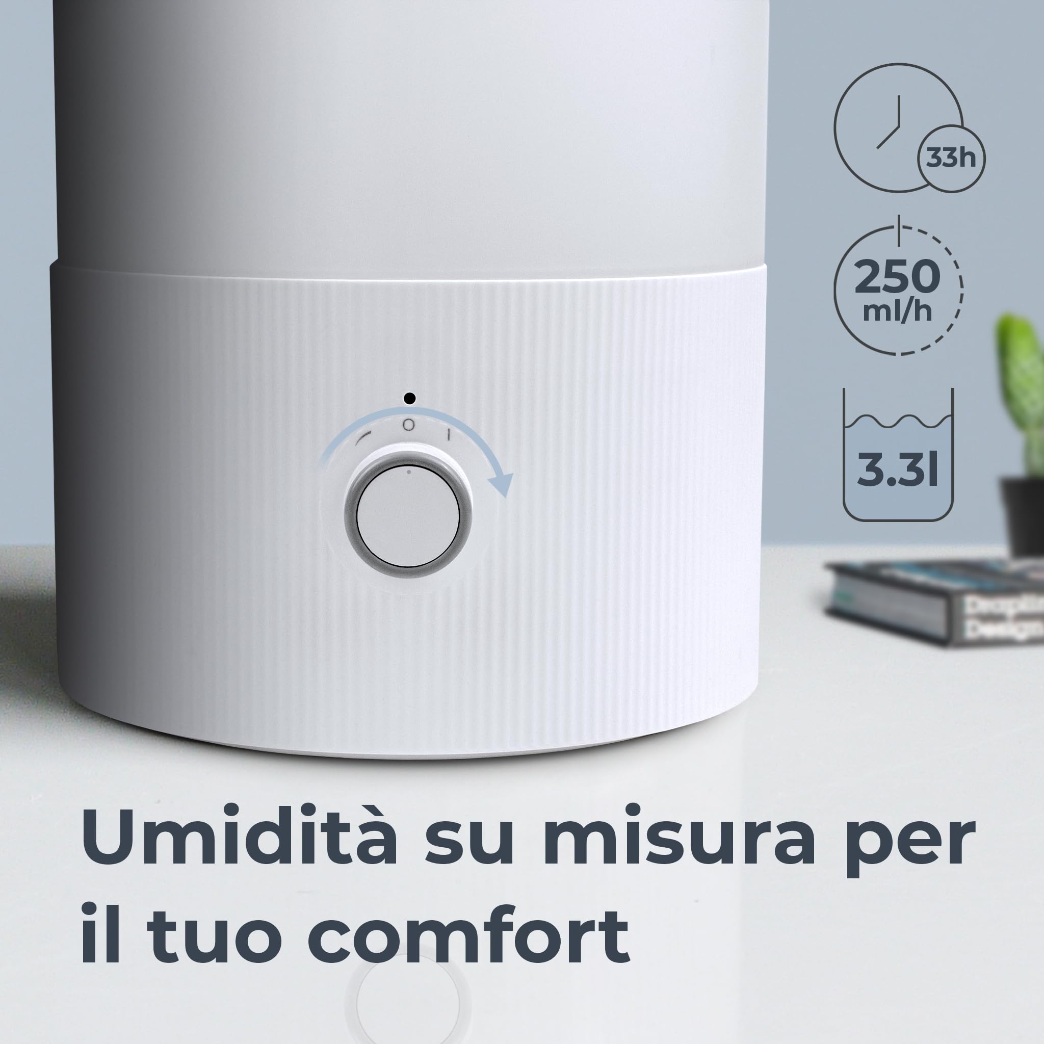Noaton Essential Umidificatore 3,3L Ultrasuoni Ambiente Bambini, 33h, con Luce e Aromaterapia, Controllo della Nebbia, per Qualsiasi Camera, Silenzioso, Adatto per Piante…
