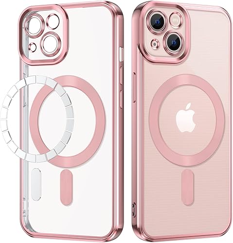 GUAGUA Funda magnética transparente para iPhone 13 de 6.1 pulgadas, compatible con MagSafe Slim Fit Soft TPU a prueba de golpes, borde protector