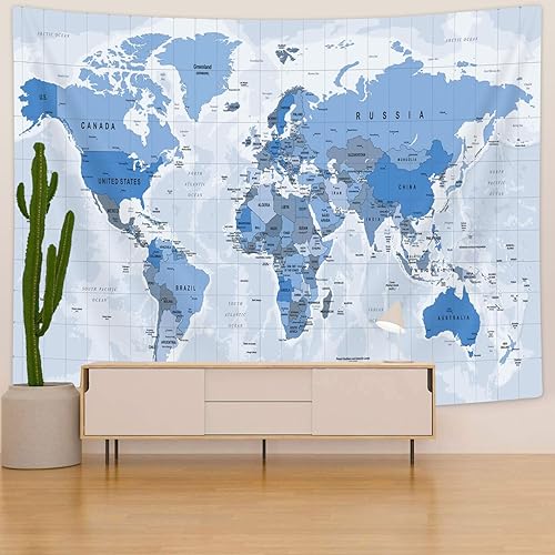 Miniatura 6 de Tapiz azul con mapa del mundo antiguo, tapiz colgante de pared para niños y estudiantes, tapiz vintage de Asia Europa, América, África, Japón,