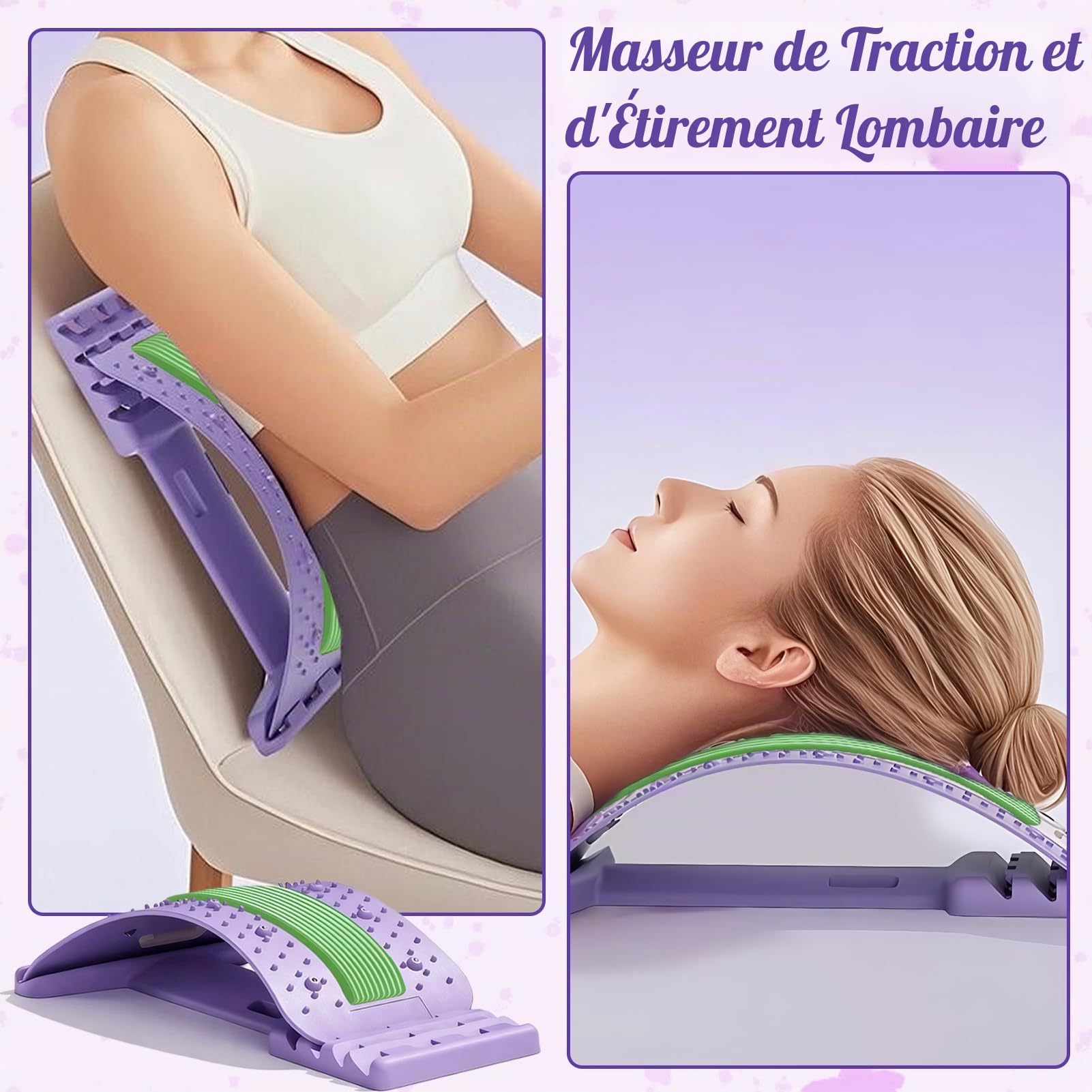 Magic Stretcher Planche de Soutien Lombaire 4 niveaux réglables 10 magnétique Violet