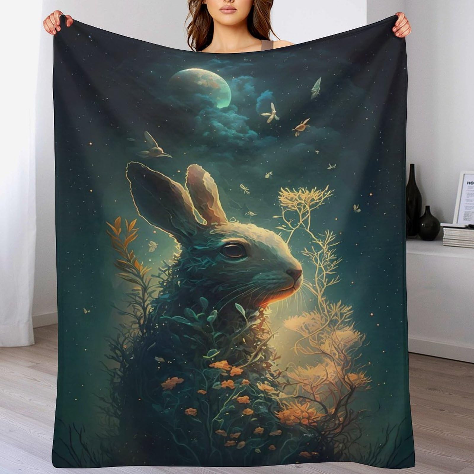 Couverture de canapé lapin pour enfants et adultes, plaid en flannel doux pour salon 130x150cm