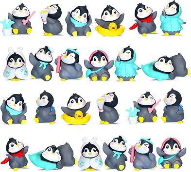 24 Pcs Mini Penguin Figurines Winter Penguin Toy,Cake Toppers Party Favors