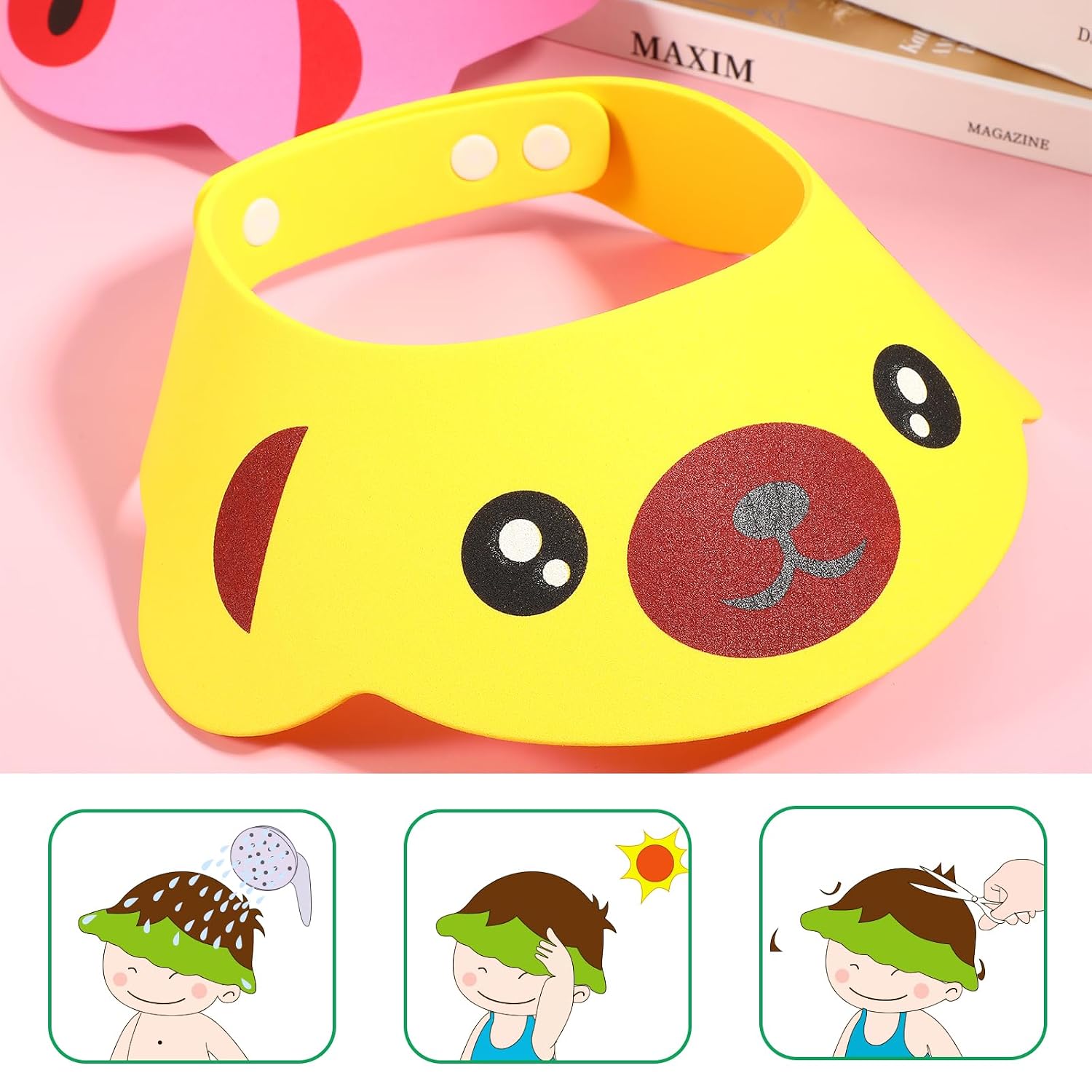 3Pcs Shower Cap, Soft Adjustable Baby Bath Caps Cartoon Hair Washing Shield Shower Hats Newborn Shampoo Shield for Infants