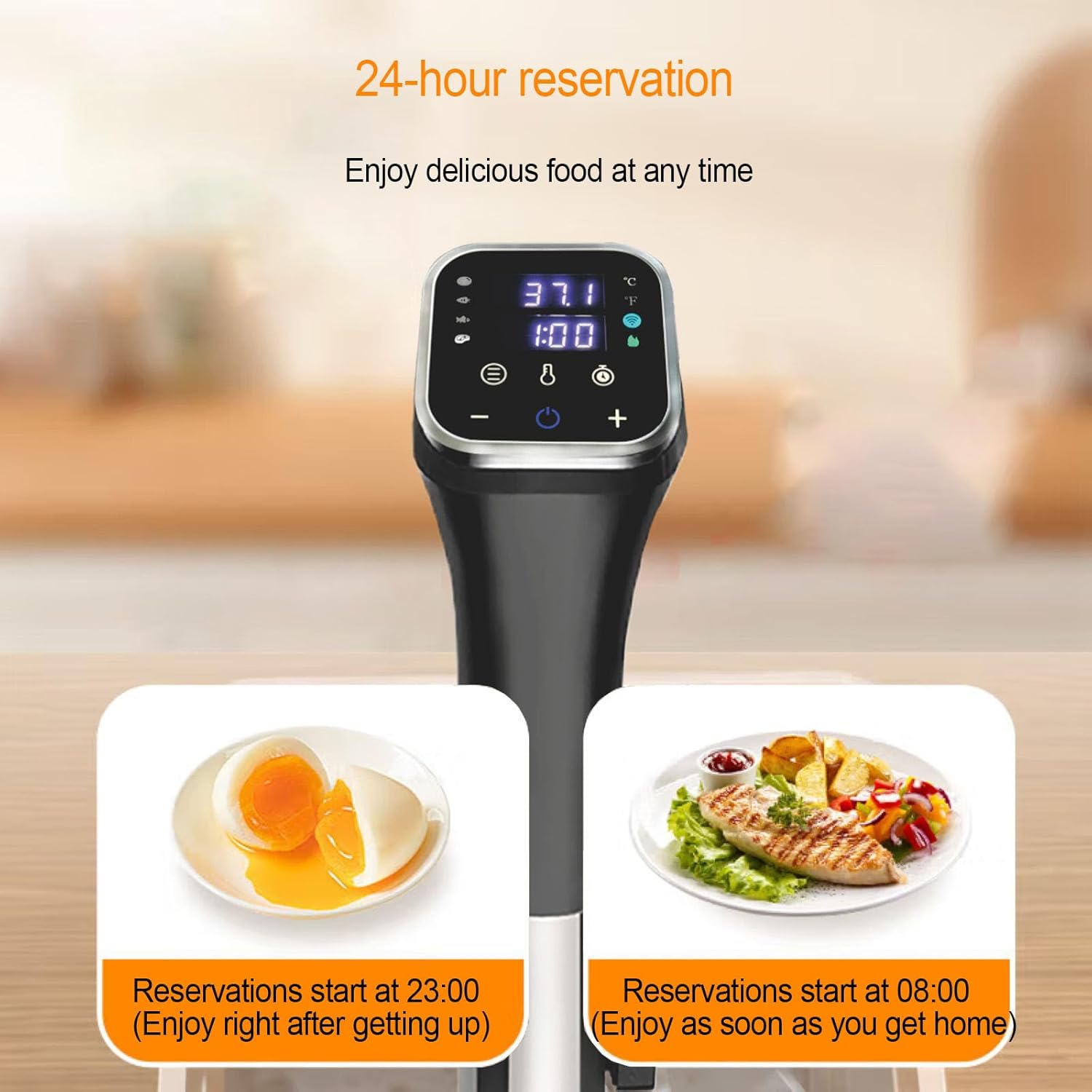 Low Temperature Sous Vide Cooker with 3D Water Circulation, 1100W Stainless Steel Immersion Heater, LCD Display, 25°C–95°C Precise Temperature Control, for Home Kitchen