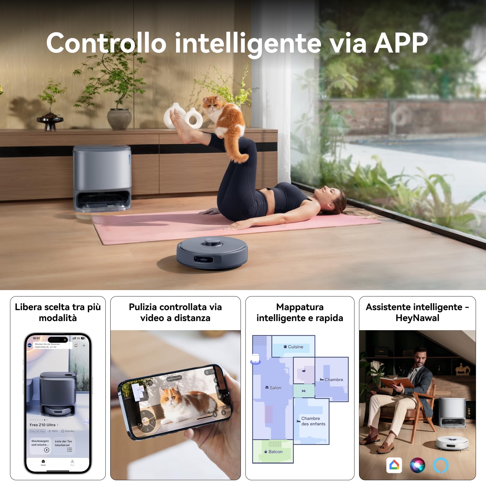 NARWAL Freo Z10 Ultra, Robot Aspirapolvere, Potenza di Aspirazione 18000 Pa, Estensione Mocio Dinamica, Sistema Anti-aggrovigliamento, Pulizia Intelligente con Separazione Umido e Secco