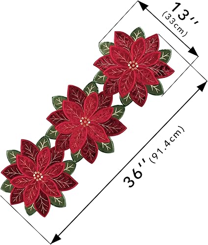 Miniatura 7 de OWENIE Juego de 4 manteles individuales de Navidad, apliques bordados en rojo, 4 manteles individuales redondos de 15 pulgadas para decoración