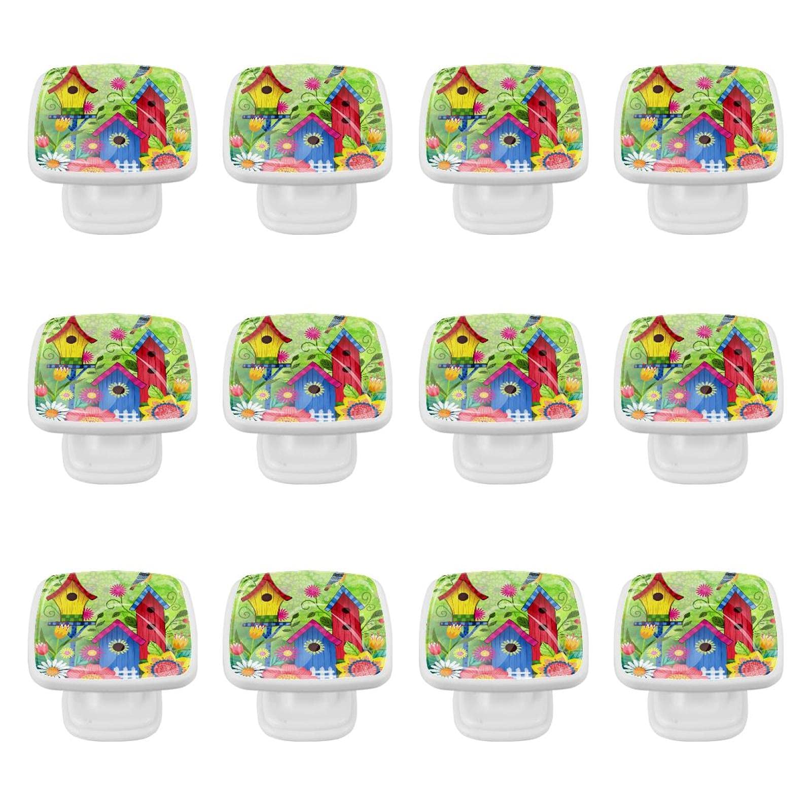 Confezione da 12 pomelli per mobili da cucina, pomelli per cassetti, pomelli per comò, tiranti per cassetti, cassetti per comò, pomelli per maniglie,benvenuto uccello legno casa fiore giardino