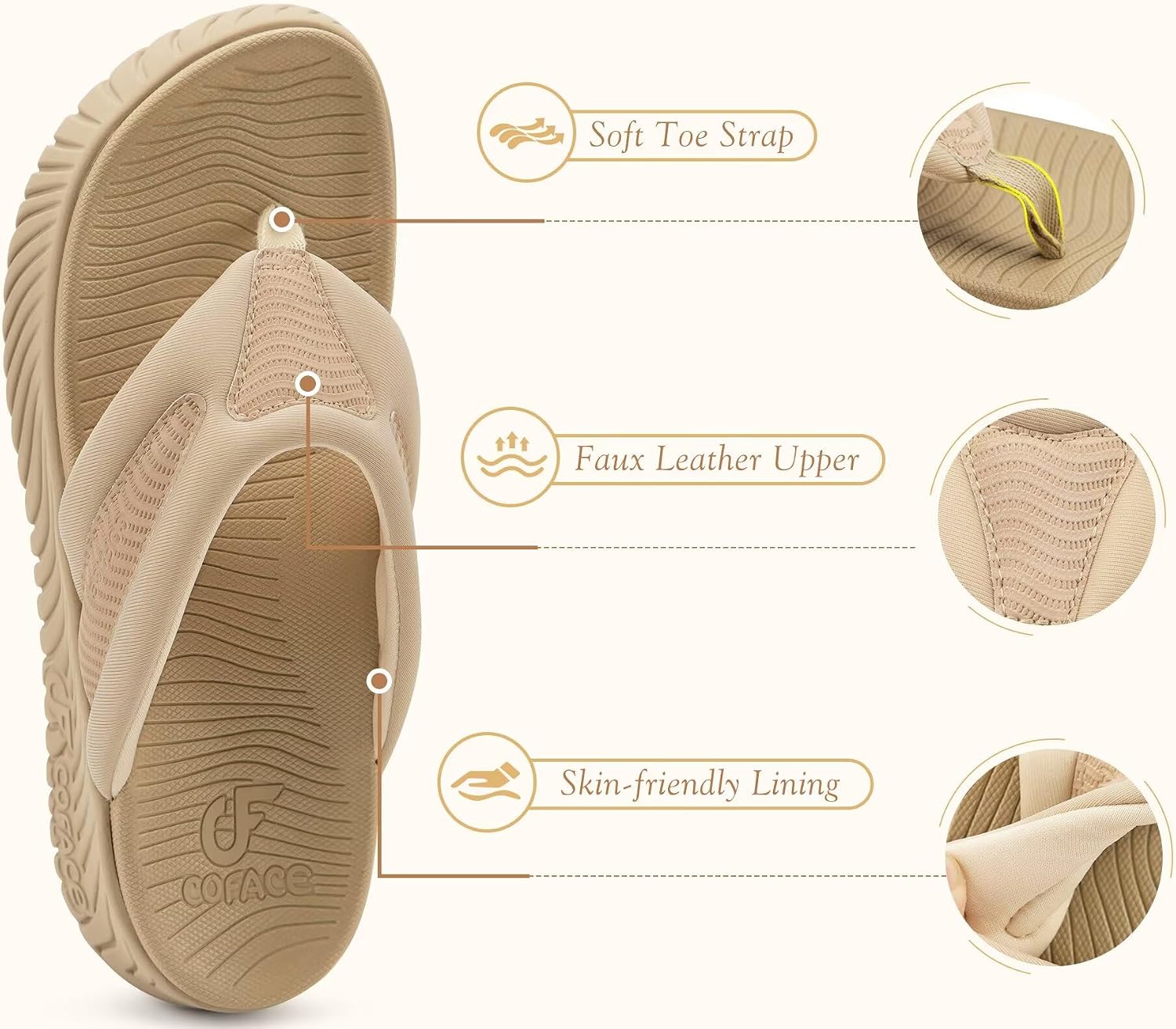 COFACE Womens Orthotic Walking Flip Flops Comfortable Plantar Fasciitis Arch Support Casual Recovery Outdoor Summer Beach Sandles With Thick Cushion Lightweight Platform Thong Sandals