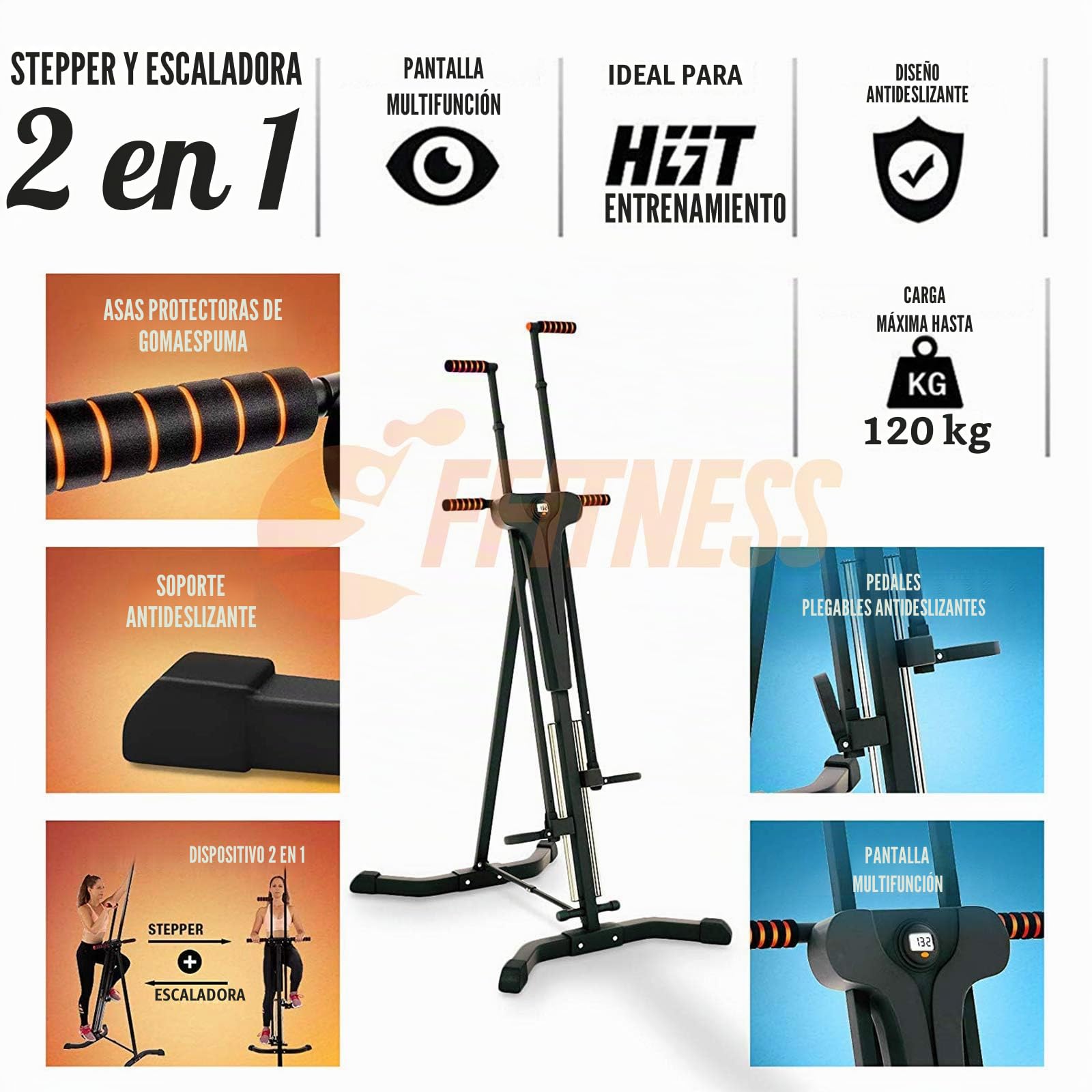 FFitness FLMD410N Stepper Climber Alpinista Vertical Maquinaria Escalada Vertical Workout Ejercicios Cardio Gimnasio Doméstico Aeróbico Entrenamiento HIIT Scalamontañas