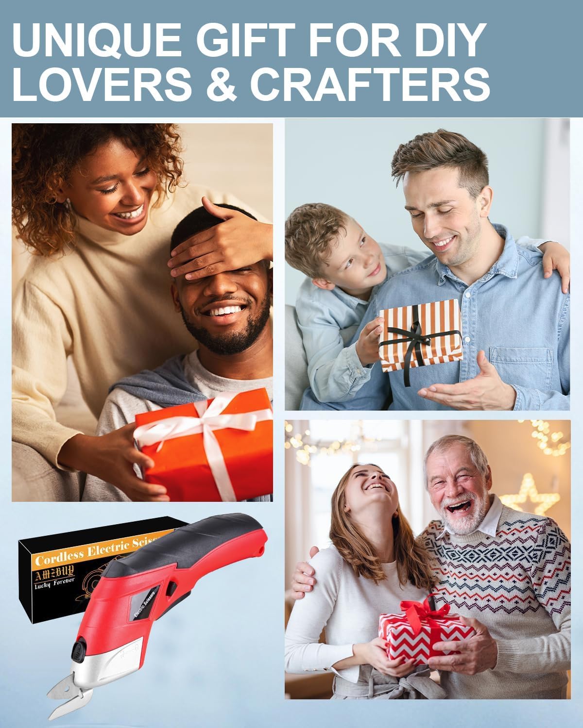 Christmas Stocking Stuffers for Women Men Gifts, Cordless Electric Scissors Cardboard Cutter 4V Powerful Box Cutter with 2 Blades Rechargeable Shears for Cutting Fabric Carpet Leather for DIY Lovers