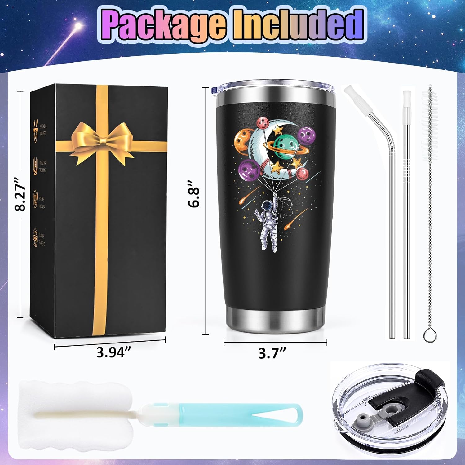 Lifecapido Astronomy Gifts, Space Gifts, Astronaut 20oz Insulated Tumbler, Astronomy Space Astronauts Birthday Christmas Gift for Men - Image 7