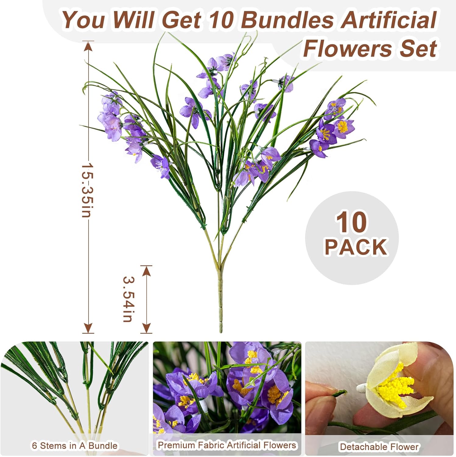 Artificial Flowers for Outdoor Indoor 10 Bundles Fake Daffodil Flowers Plant UV Resistant Realistic Faux Plants for Home Outside Garden Porch Window Box Balcony Yard Porch Fall Decor (Purple)