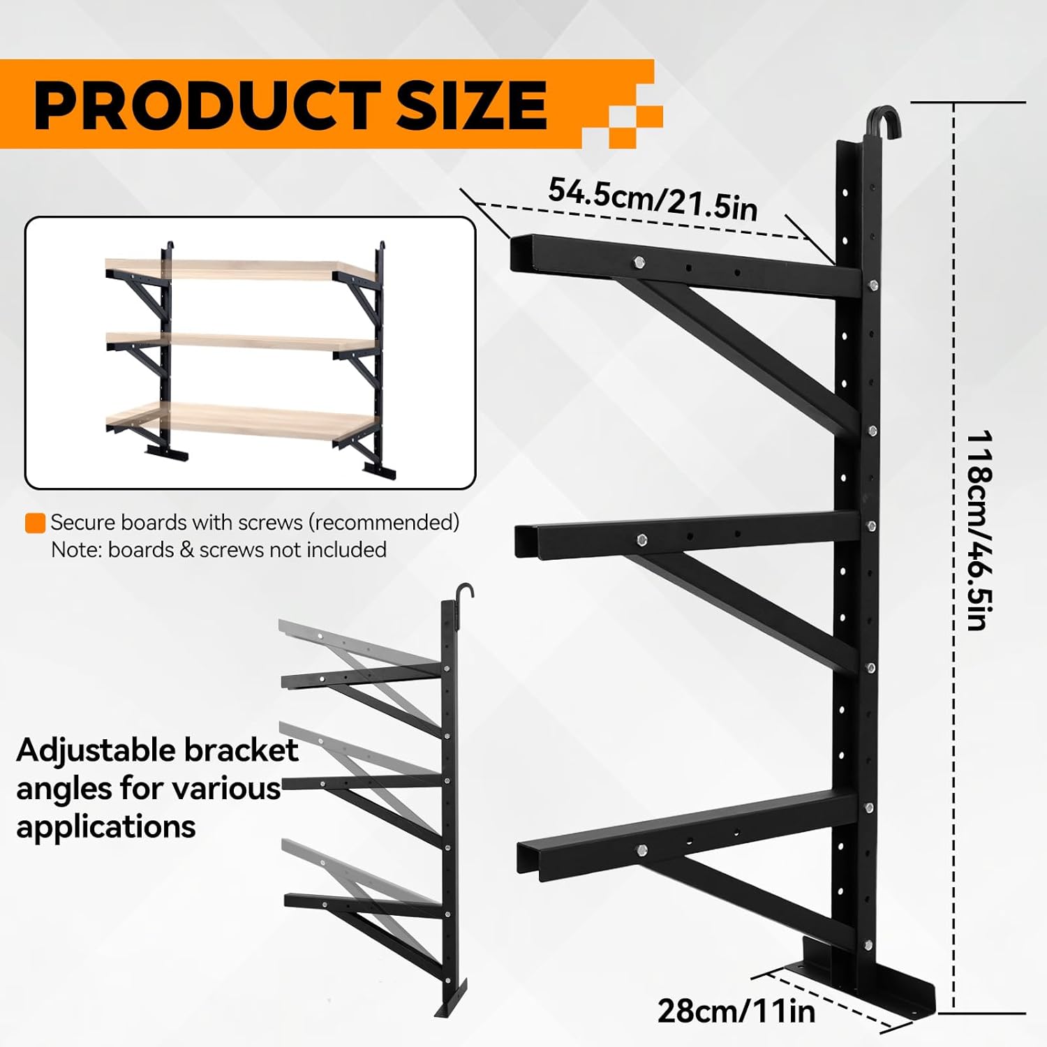2 PCS Shipping Container Shelf Rack, 46.5"x21.5" Adjustable Hanging Shelf Brackets, Holds up to 1000 lbs, 3 Tier Wall Mounted Steel Shelf Brackets, for Basement, Garage, Container