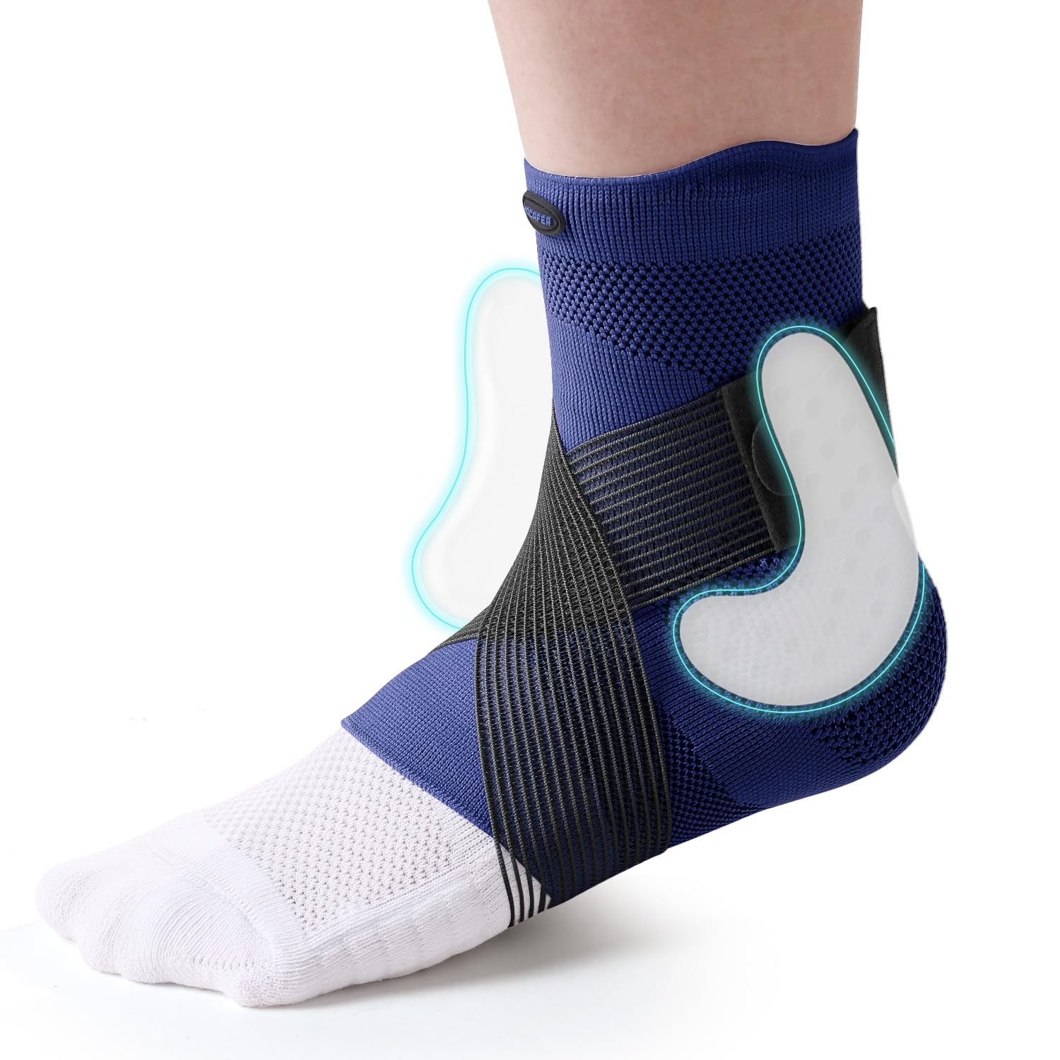 Hocafer Ankle Brace for Women ＆ Men, Ankle Compression Sleeve with Ankle Silicone Pad, Ankle Support for Plantar Fasciitis, Arthritis(Blue, S, Left)