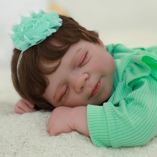 Miniatura 7 de SCOM Reborn Baby Dolls Girl 18 Inch – Full Body Silicone, Realistic Sleeping Newborn, Poseable & Washable, Hand-Rooted Hair, with Accessories, Gift