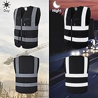 Vista 5 de Chaleco de seguridad reflectante para hombres y mujeres con 8 bolsillos y cremallera, chaleco de trabajo de malla de alta visibilidad, cumple