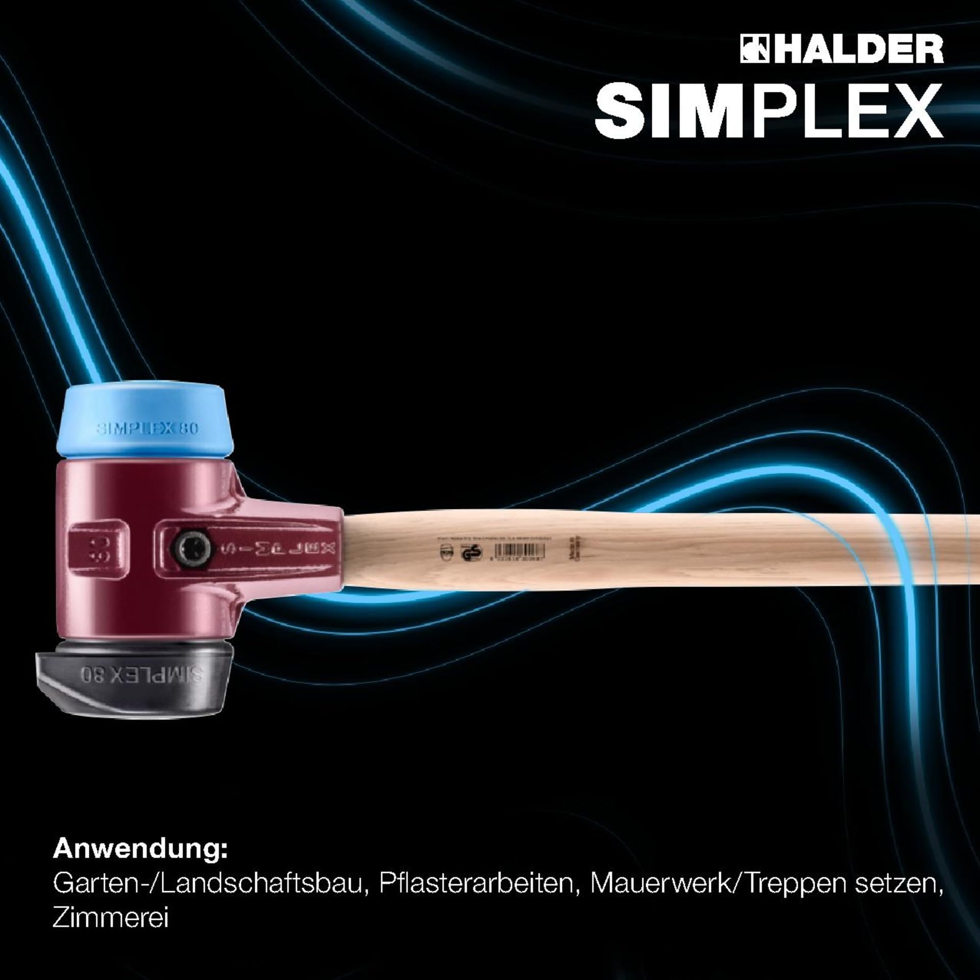 SIMPLEX-Vorschlaghammer, Gummikomposition, mit Standfuß/TPE-soft; mit Tempergussgehäuse und Hickorystiel | D=80 mm | 3012.281