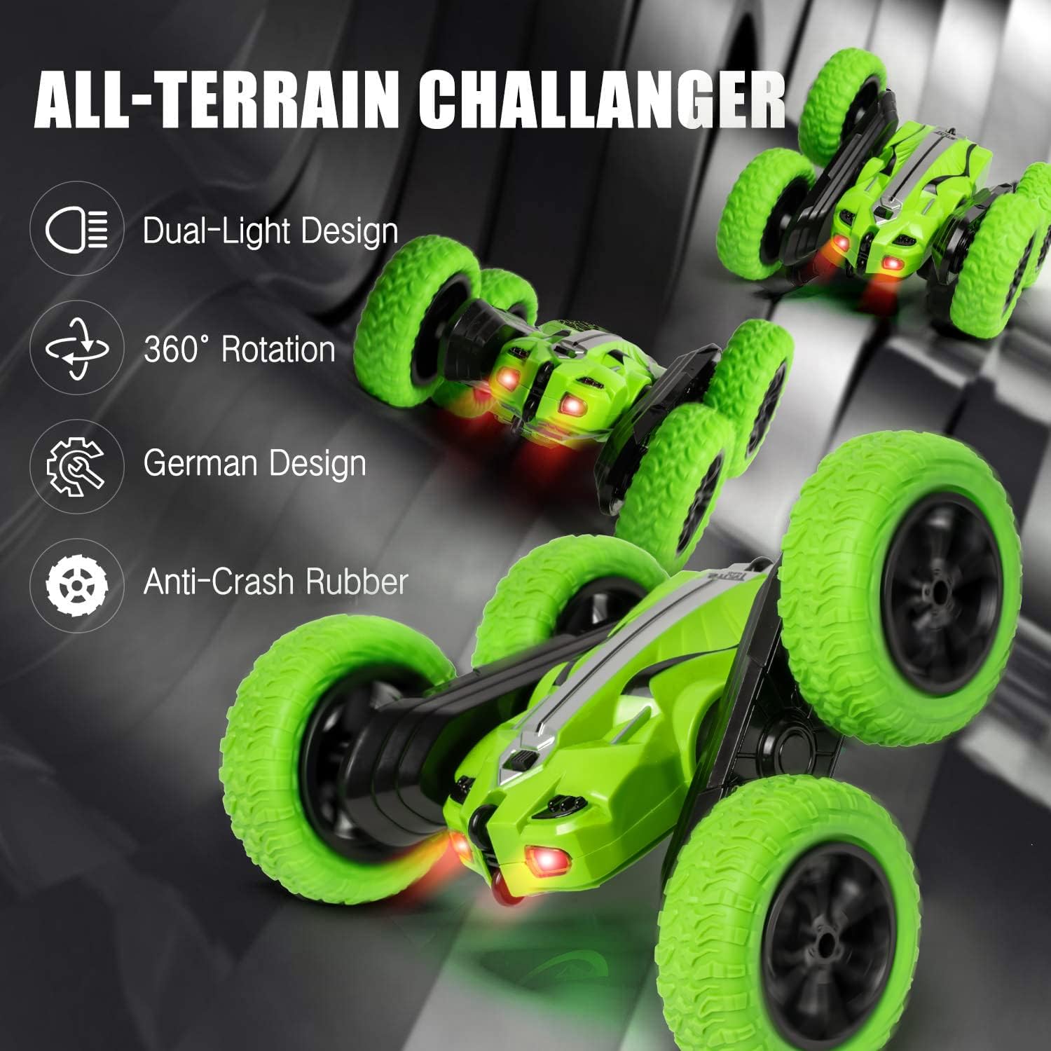 Zyerch RC Car, 4 Wheel Drive Stunt Car Toy for Kids, Hobby RC Crawlers, Double Sided Rotating 360°Remote Control Car, Dual-Color Headlights Blue/Red/Green, (K-02) : Toys & Games