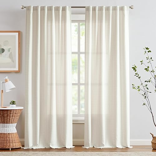 Miniatura 2 de jinchan Cortinas texturizadas de lino de 84 pulgadas de largo, cortinas de granja para sala de estar, cortinas de tejido casual con pestaña trasera,