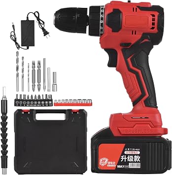 21V Cordless Brushless Impact Drill 3/8in Chuck Heavy Duty Electric Drill Power Screwdriver with 3.0Ah Battery Fast Charger Color Orange/Black, Size EU