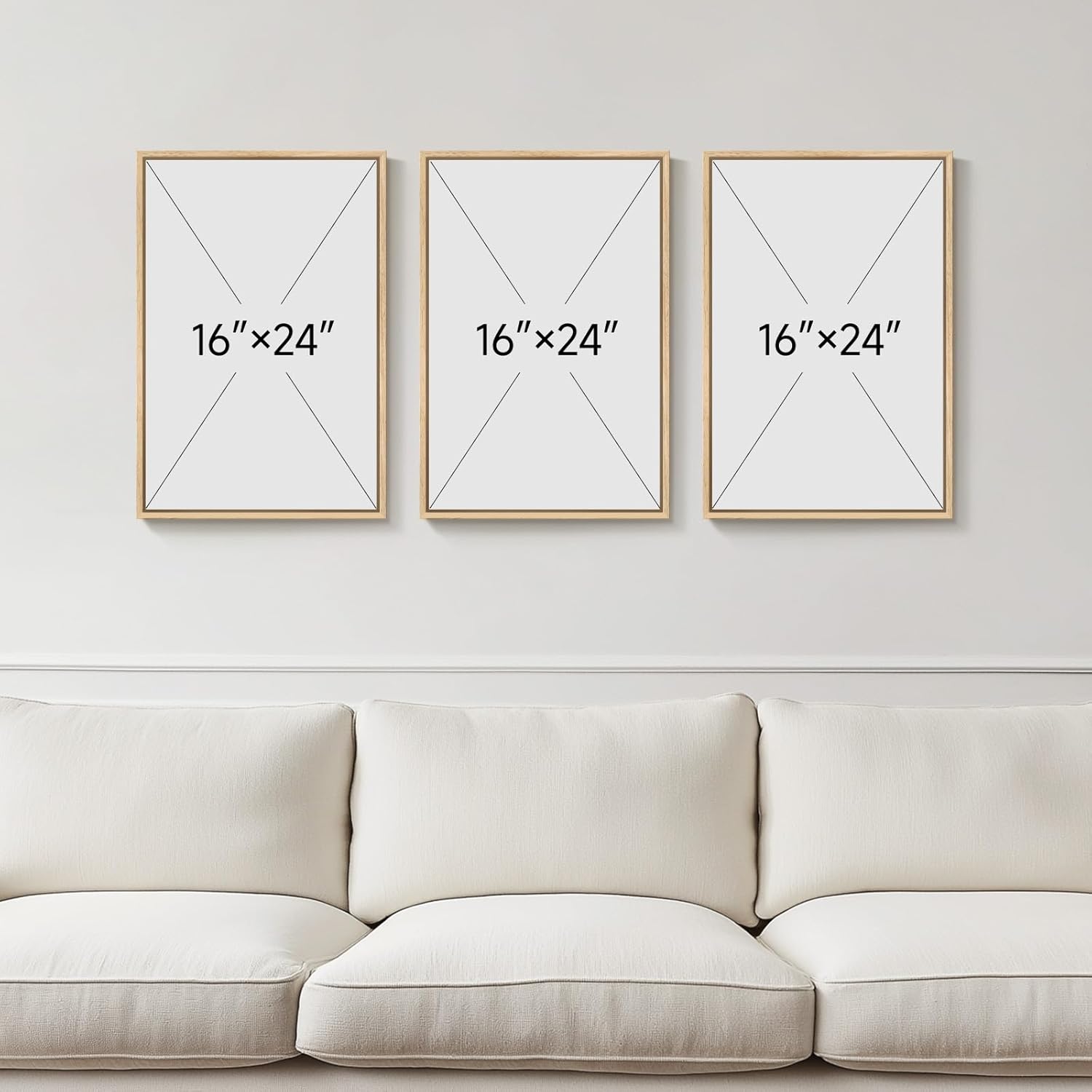 Framed Sage Green Large Boho Canvas Wall Art, Set of 3 Piece Bohemian Beige Green Prints Paintings, Boho Wall Hanging Pictures for Living Room, Hallway, Bedroom Wall Decor 16x24 Inch