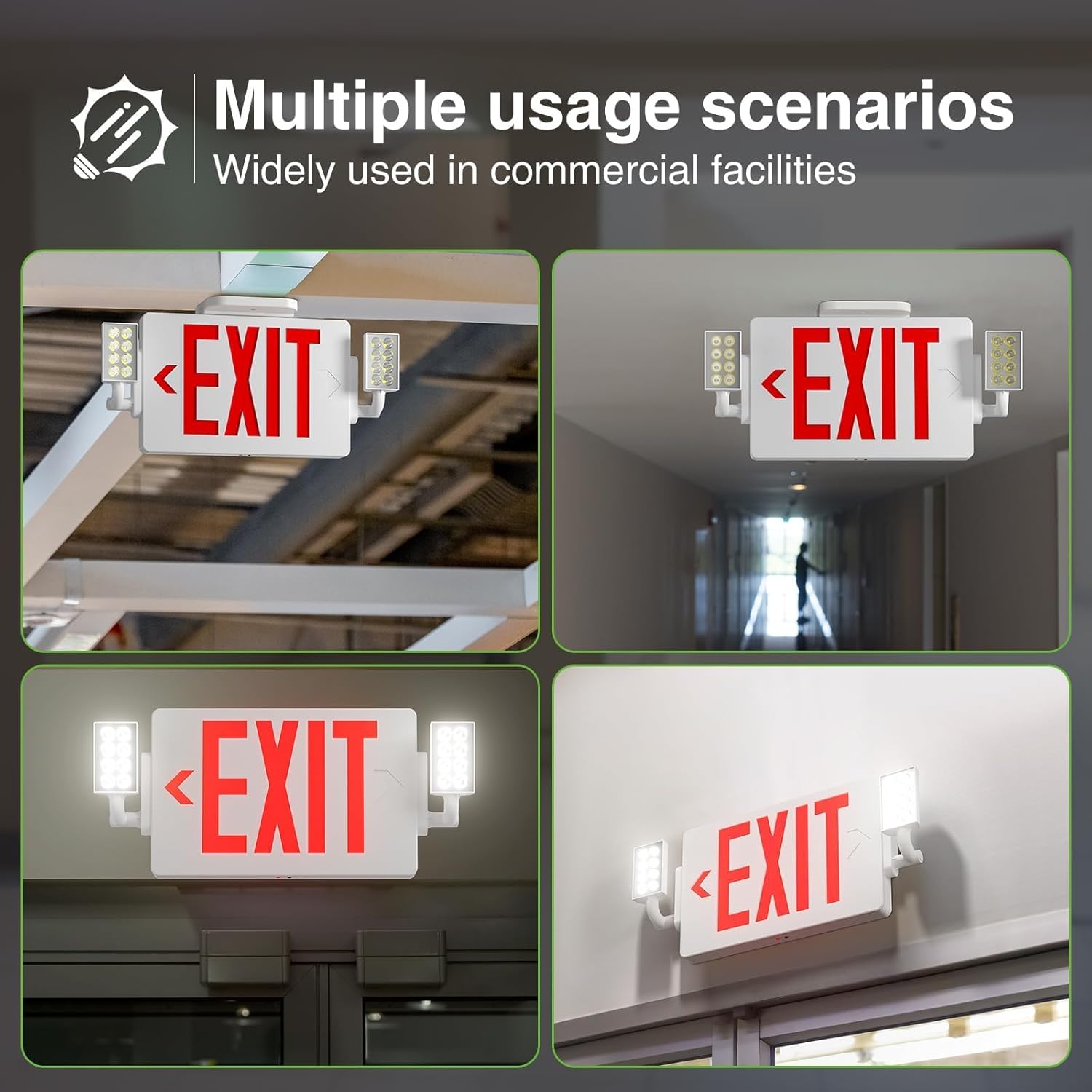 FREELICHT 6 Pack Double-Sided Exit Sign with Emergency Lights+2 Pack Commercial Exit Sign