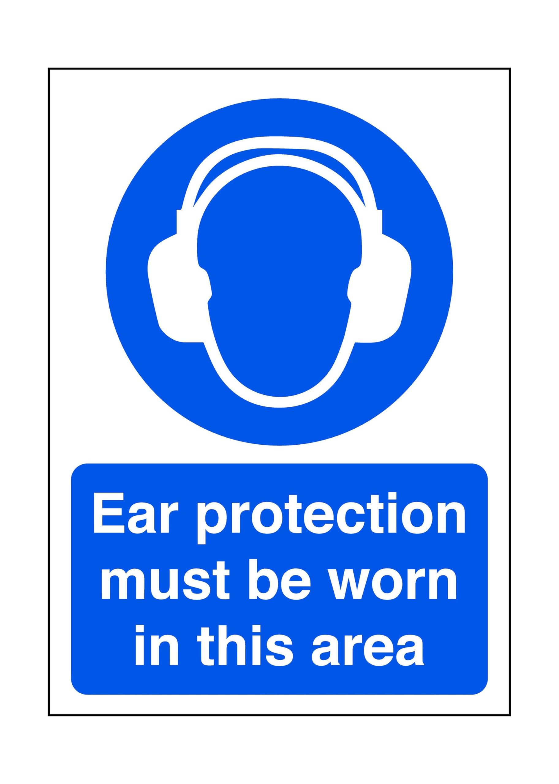 Safety First Display Ltd Blue/White Ear Protection Must Be Worn In This Area - Safety Sign, Ppe Clothing, Ppe - 1.2Mm Rigid Plastic For Indoor/Outdoor Usage (600Mm X 400Mm) Viewing Distance Within 20M.