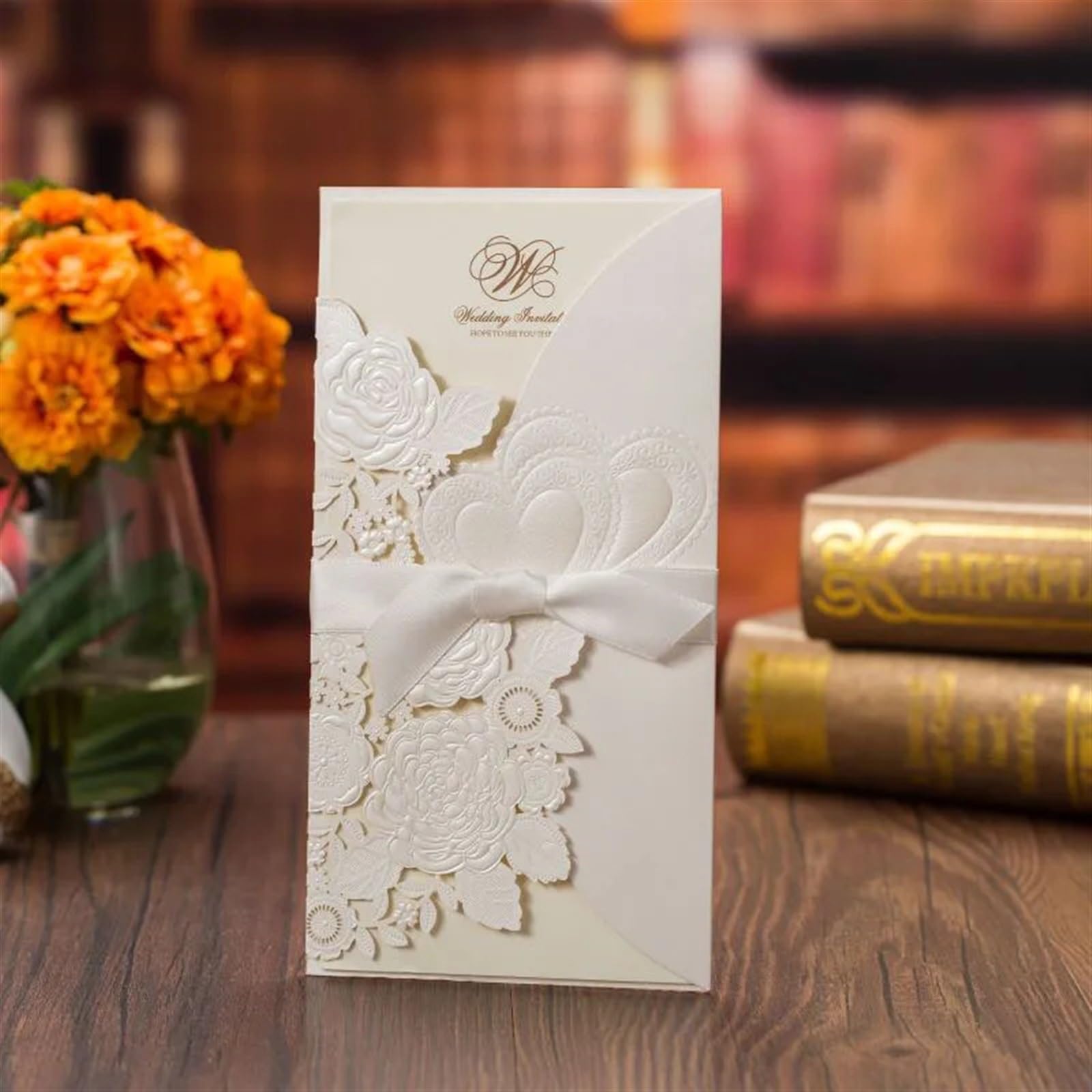Hochzeitseinladungs-Set, Liebe Herz Hochzeitseinladungen Karte anpassen Band Multicolor Pack 5 oder 10 Stück(Gold Cover Insert,5pcs)
