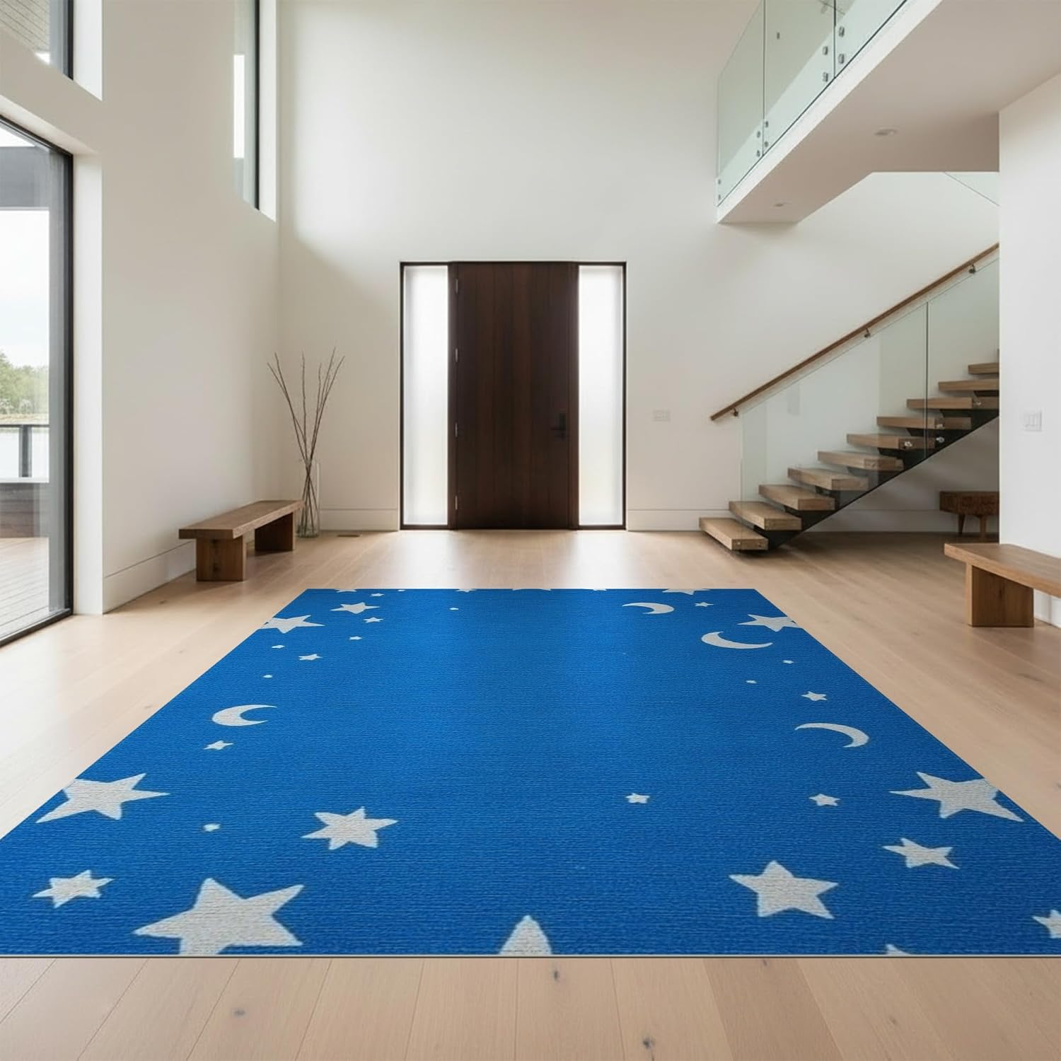 6'x9' Blue Cerulean Celestial Gamer Design Washable Area Rug