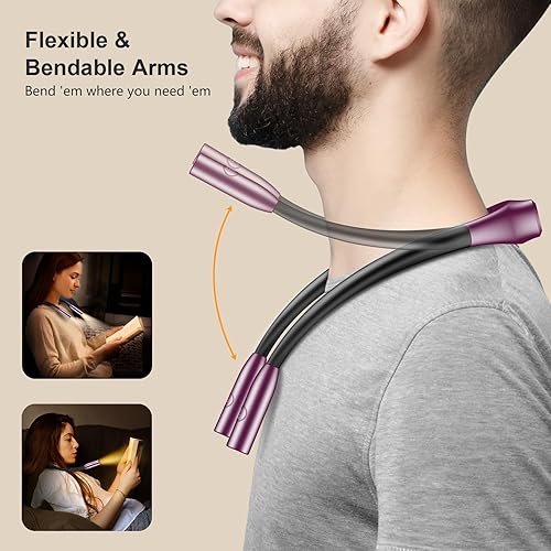Miniatura 24 de Gritin Luz LED de lectura para cuello, luz de libro para leer en 3 colores, brillo regulable, brazos flexibles, más de 80 horas de tiempo de Negro