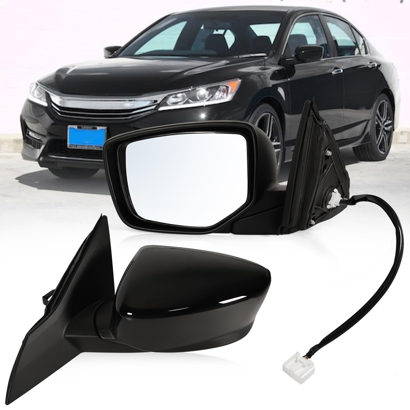 Lqito Left Driver side Mirror Fits 2013-2017 Honda Accord Sedan/Coupe with Power Glass without Heated without turn signals without Blind Spot Match Crystal Black Pearl Replace 76258T2FA11(3Pins)