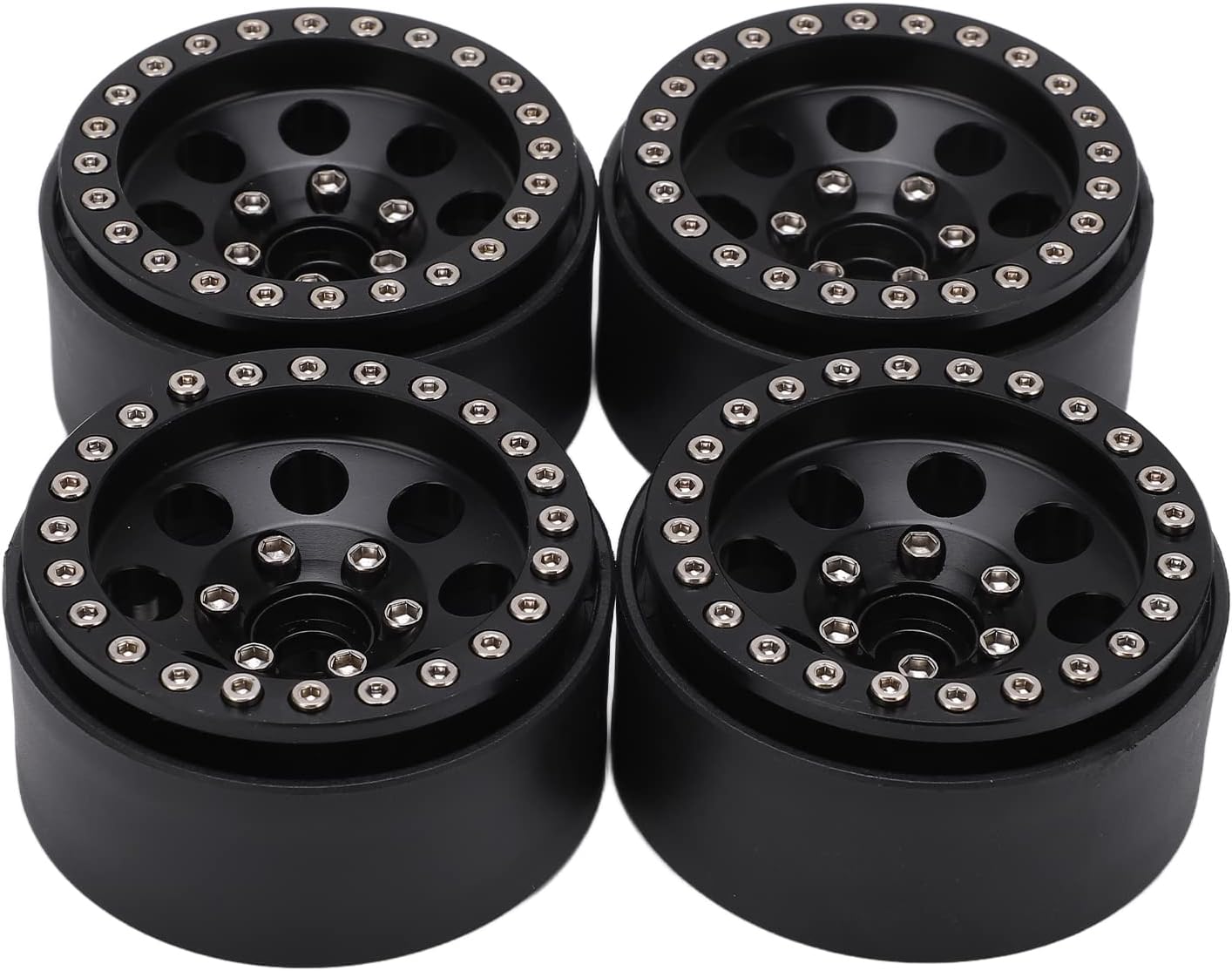 4pcs 1.9 Inch Aluminum Alloy RC Beadlock Wheel Rim Hubs, Upgrade Parts for Axial SCX10 90046, SCX10 II, SCX10 III AXI03007, Redcat D90 1/10 RC Car, Enhance Stability and (Black)