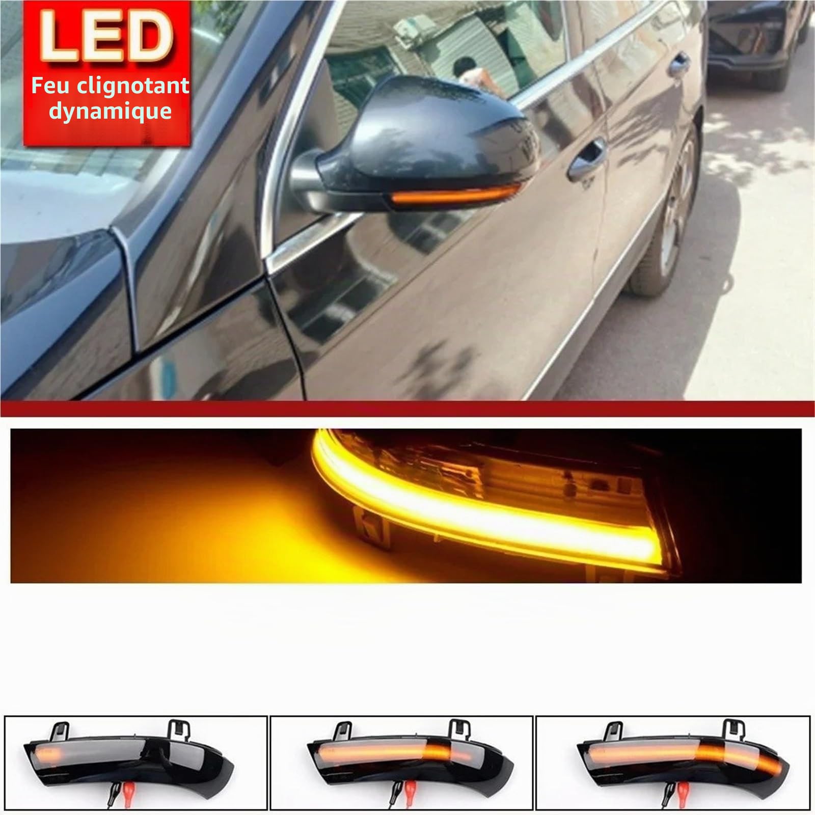 Indicateur de clignotant LED Dynamique Noir pour VW, Seat Golf 5, Jetta MK5, Passat B5.5 B6, EOS, Seat Retroviseur Exterieur 12V