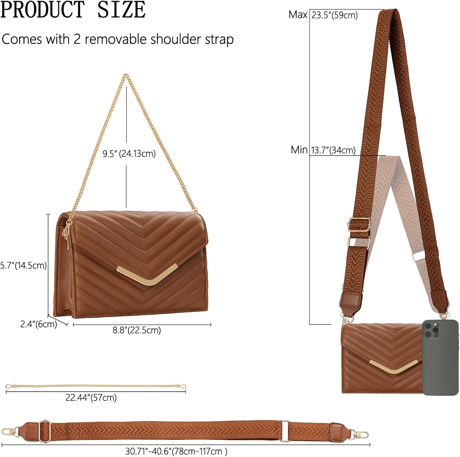 MOJISOLO Women's Crossbody Bag - Vegan Leather Quilted Shoulder Purse,Evening Handbag with 2 Straps - Image 4