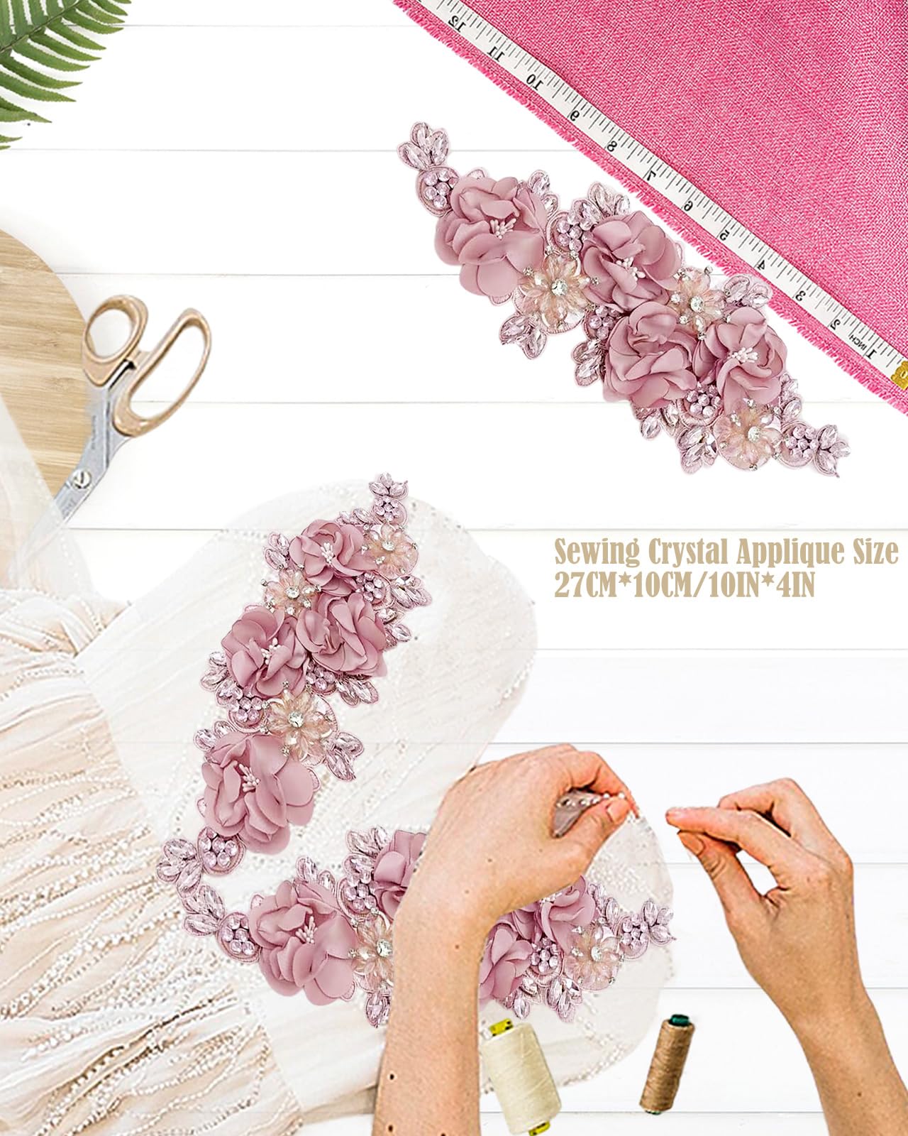 1 aplique de diamantes de imitación hecho a mano para ropa, parches de tela de flores 3D para vestido de novia, apliques de encaje bordado con cuentas brillantes para sombrero, diadema para el pelo