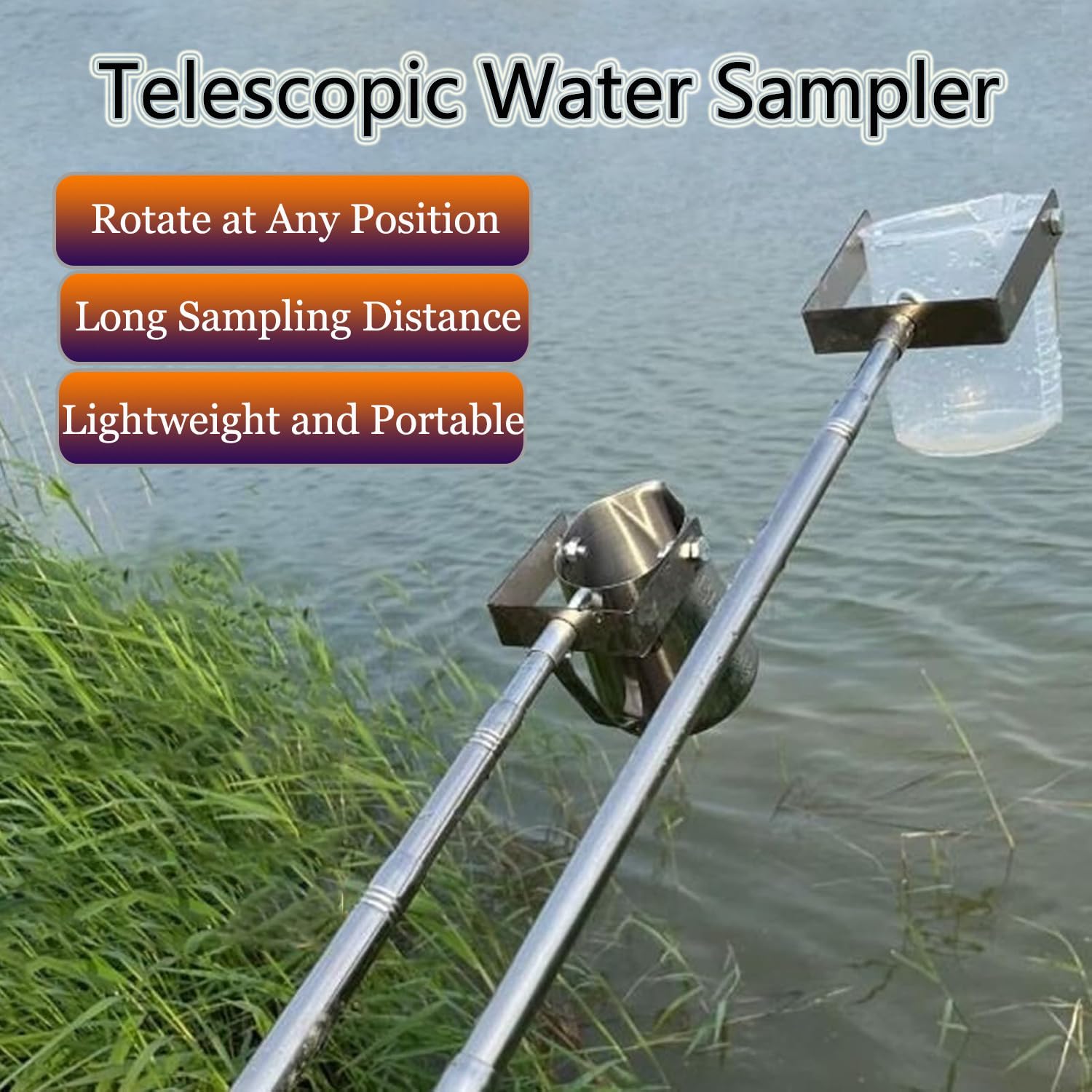Verstellbarer 500 ml/1000 ml Teleskop-Wasserprobenlöffel, Edelstahl-Wasserqualitätsprobenwerkzeug, einziehbarer Eimer 1,5 m - 7 m für Feldtests und Analysen