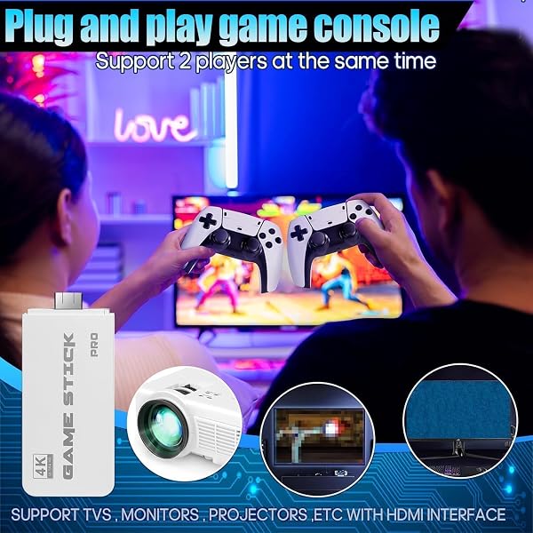 2025 Retro Game Console Stick with 20,000+ Games, 23 Emulators, 4K HDMI Output, Plug & Play TV Video Game System with TF Card & 2 Wide-Grip 2.4GHz Wireless Controllers (45G) - 2
