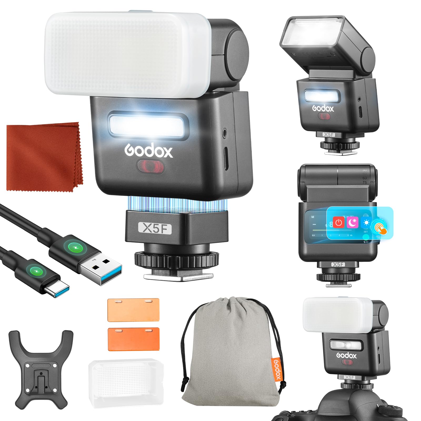 Godox IT32 per Fujifilm Fotocamera Flash IT32 TTL Mini Flash con X5F Trigger Flash Diffusore HSS 2.4GHz Sistema X GN18 Flash per Fotocamera Touchscreen Riflettore Integrato Luce LED Filtro Magnetico